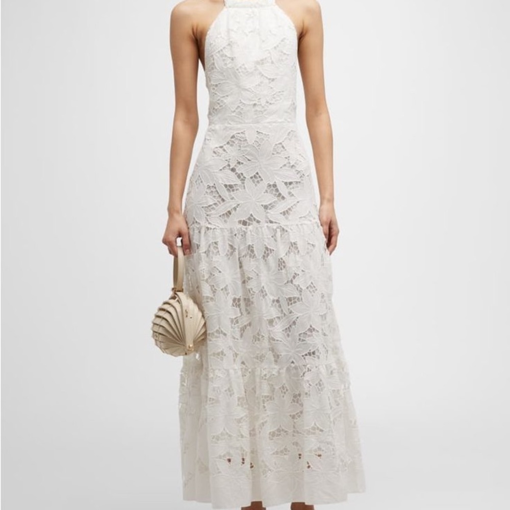 Milly Hayden Floralis Tiered Lace Halter Maxi Dress Size: 0